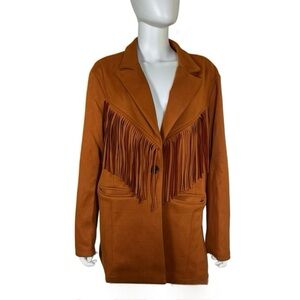 Vocal Women’s Burnt Orange Fringe Microsuede Jacket
